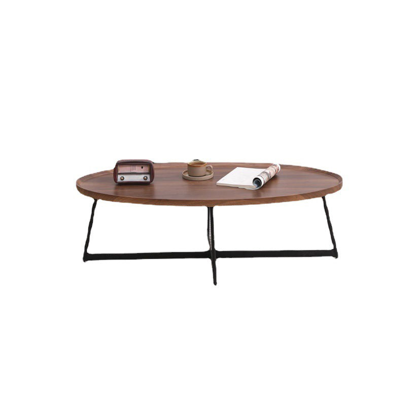Modern Style Black Metal Base Wood-based/walnut Oval/round Table Top Side Table