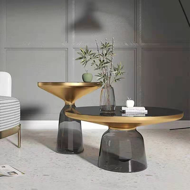 Contemporary Round Side Table Glass Pedestal Sofa End Table for Living Room