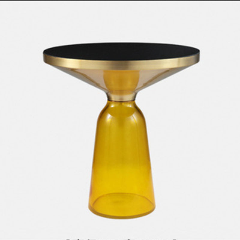 Contemporary Round Side Table Glass Pedestal Sofa End Table for Living Room