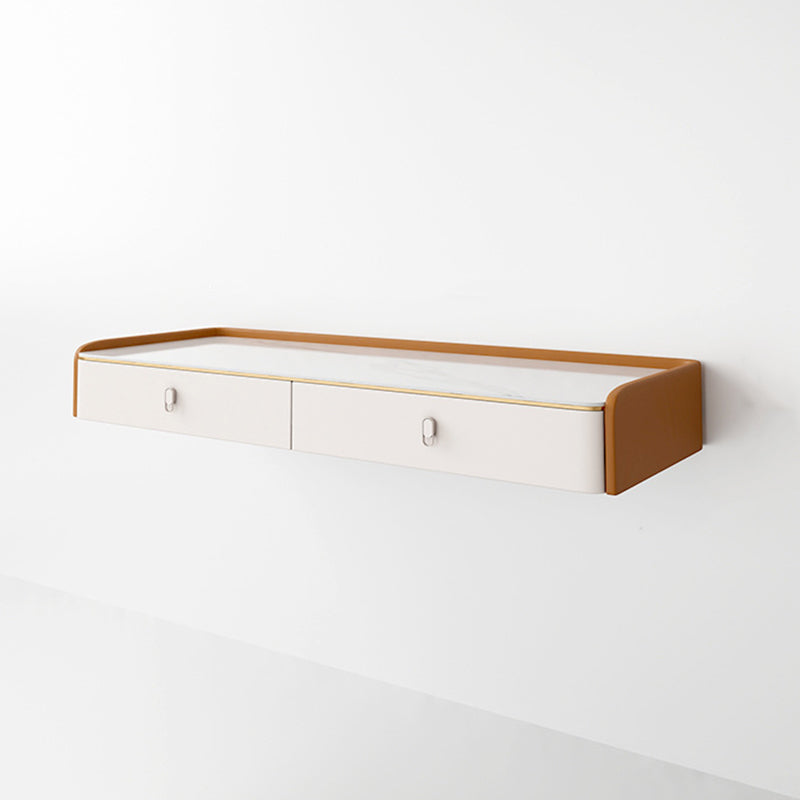 Glam Style Off-white Slate Countertop Wall Mounted with 1/2 Drawer Dresser