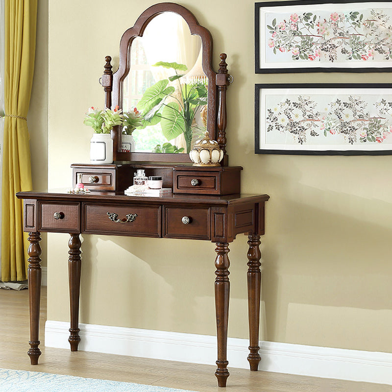 17.7"Wide Wood Makeup Vanity Set with Drawers and Mirror, Brown