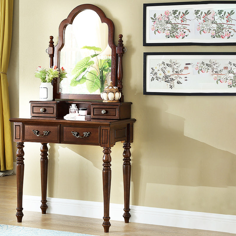 17.7"Wide Wood Makeup Vanity Set with Drawers and Mirror, Brown