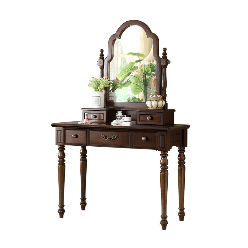 17.7"Wide Wood Makeup Vanity Set with Drawers and Mirror, Brown