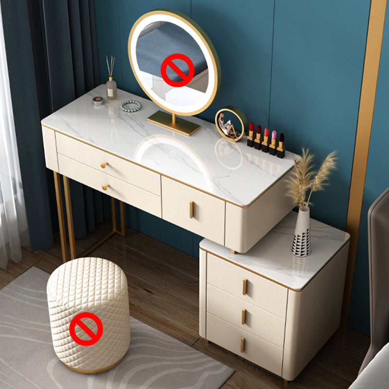 Stone Top Vanity Desk with 6 Drawers, Metallic White/Grey, 15.75" D x 30.71" H