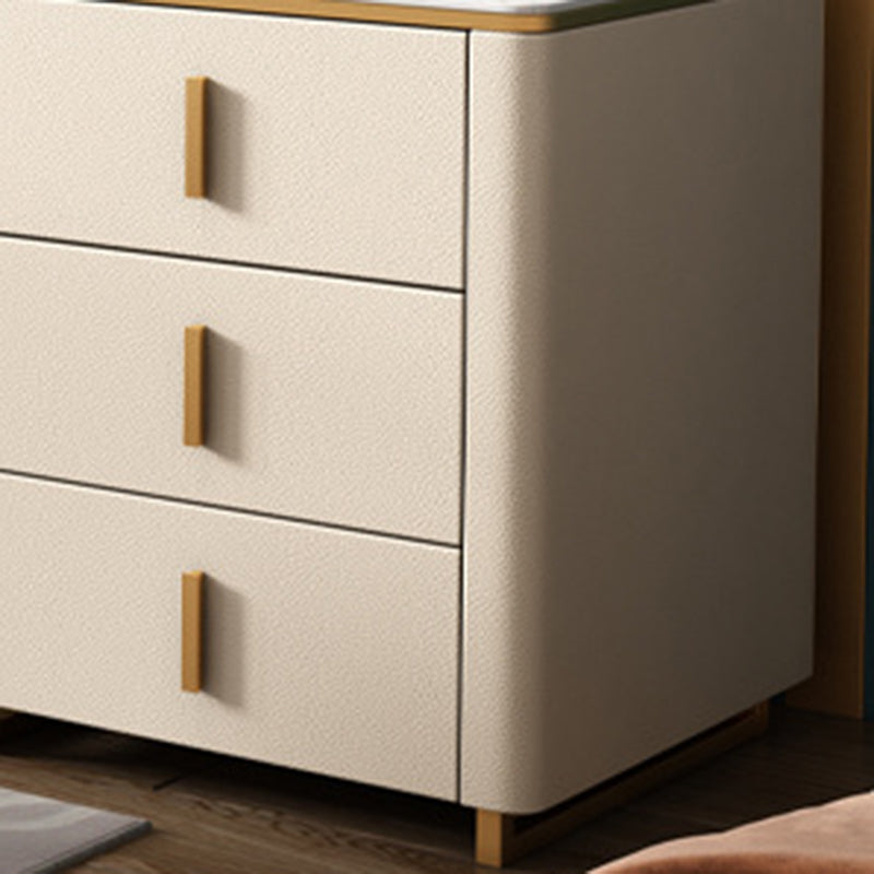 Stone Top Vanity Desk with 6 Drawers, Metallic White/Grey, 15.75" D x 30.71" H