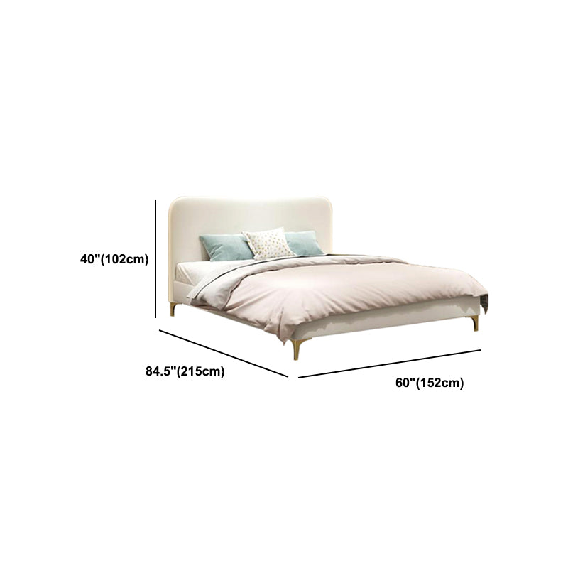 Faux Leather White Panel Bed 40.16" H Low Profile Upholstered Bed with Metal Legs