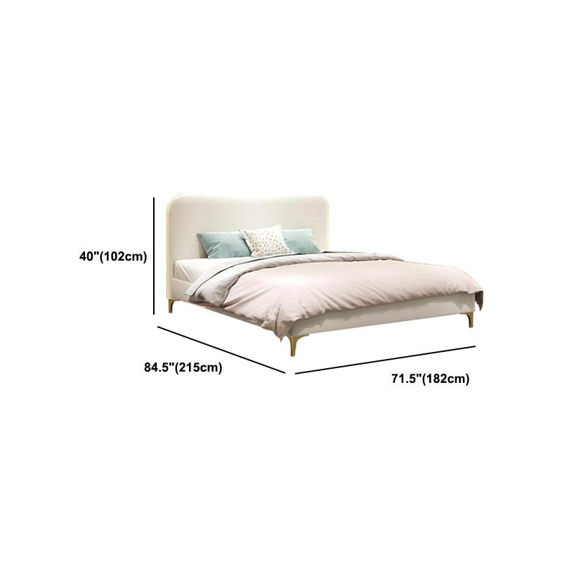 Faux Leather White Panel Bed 40.16" H Low Profile Upholstered Bed with Metal Legs