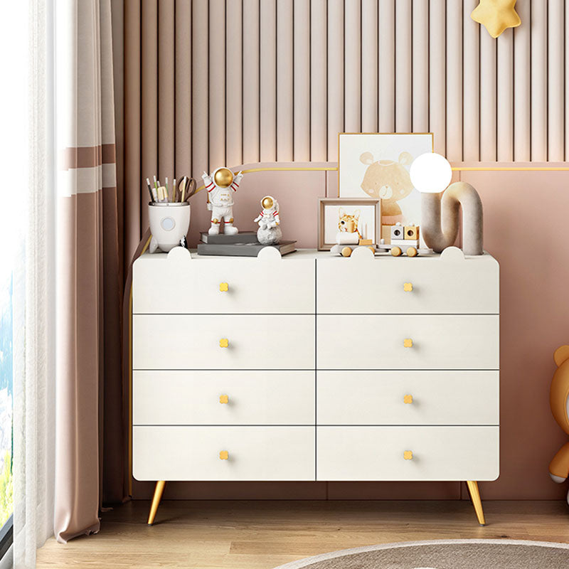 White and Pink Bedroom Dresser Modern Style Wooden Storage Chest with Multi Drawers