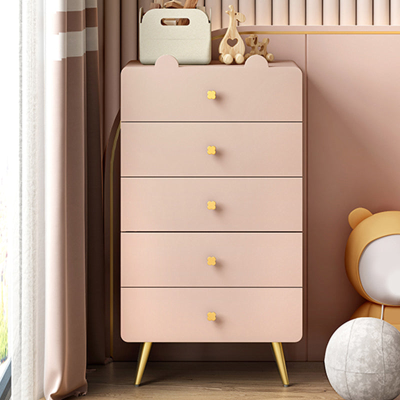 White and Pink Bedroom Dresser Modern Style Wooden Storage Chest with Multi Drawers