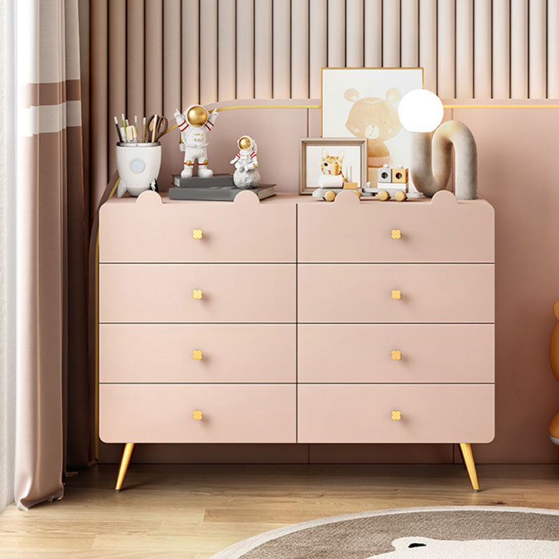 White and Pink Bedroom Dresser Modern Style Wooden Storage Chest with Multi Drawers
