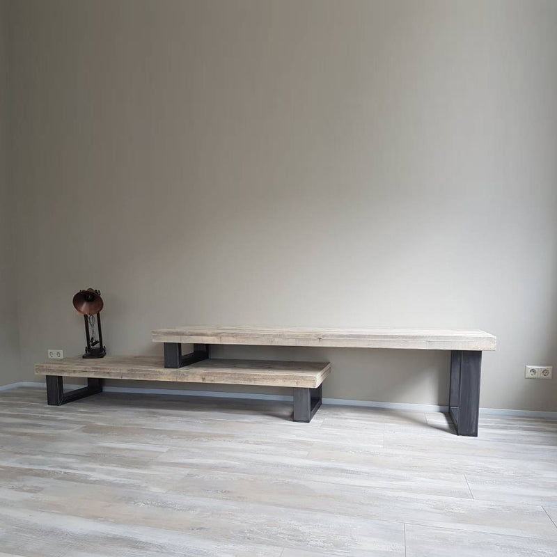 17.75"H TV Stand Industrial Style Open Storage TV Console with 2-shelf
