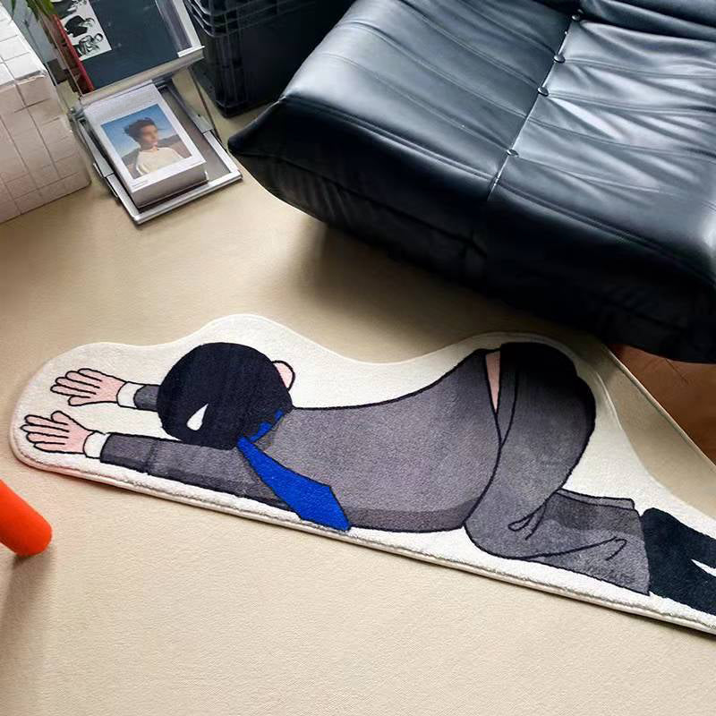 Novelty Human Pattern Rug Creative Polyester Carpet Washable Area Rug for Adult's Bedroom