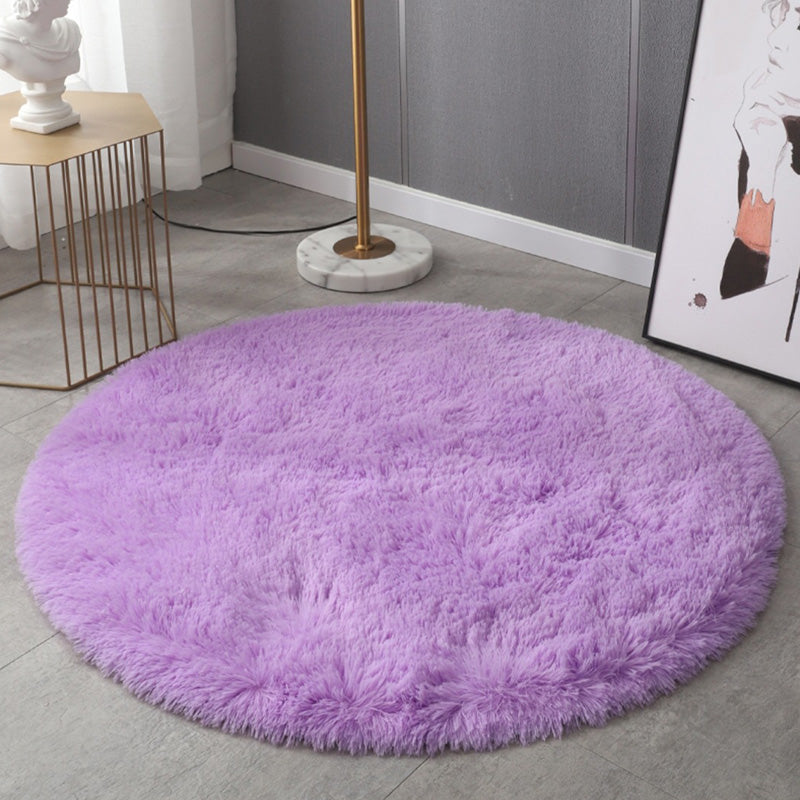 Round Plain Area Rug Polyester Shag Carpet Pet Friendly Rug for Home Decoration