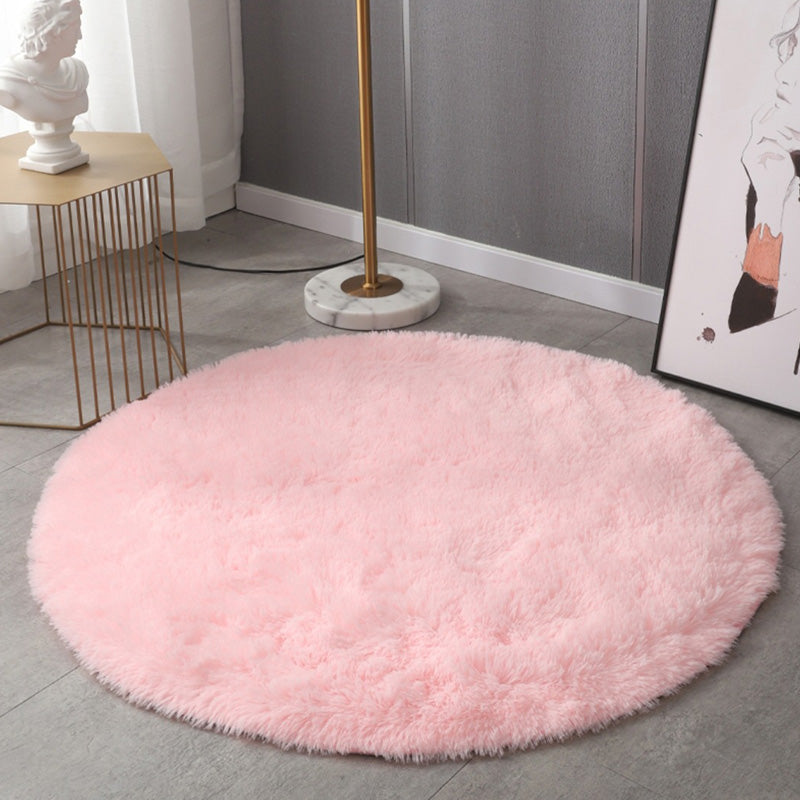 Round Plain Area Rug Polyester Shag Carpet Pet Friendly Rug for Home Decoration