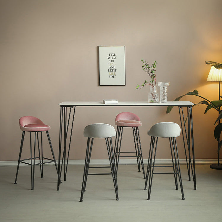 Industrial Footrest Counter & Bar Stool Low Back Indoor Velvet Counter Stool