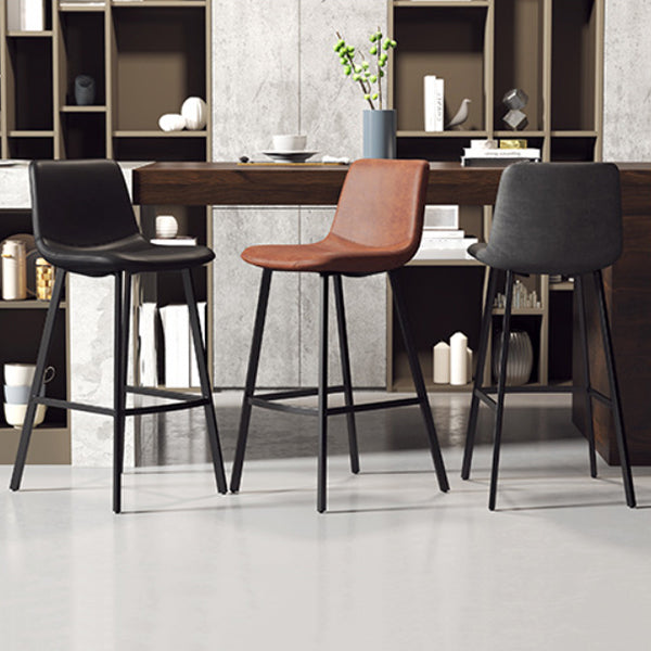 Modern Backrest Armless Counter Stool Iron Milk Tea Shop Bar Stool with Leather Cushion