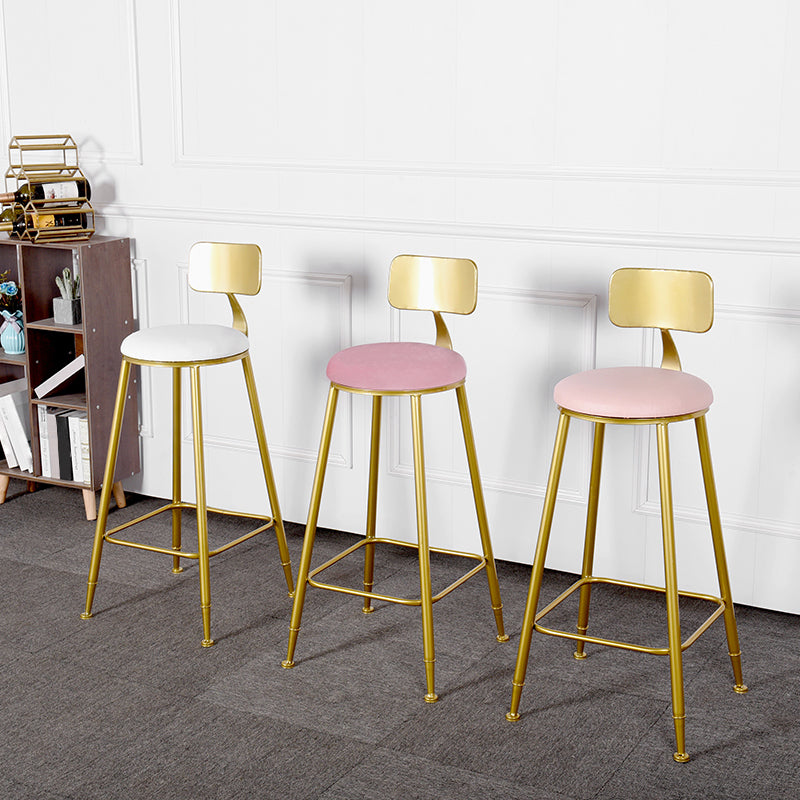 Glam Backrest Armless Counter Stool Iron Kitchen Bar Stool with Pedal and Cushion