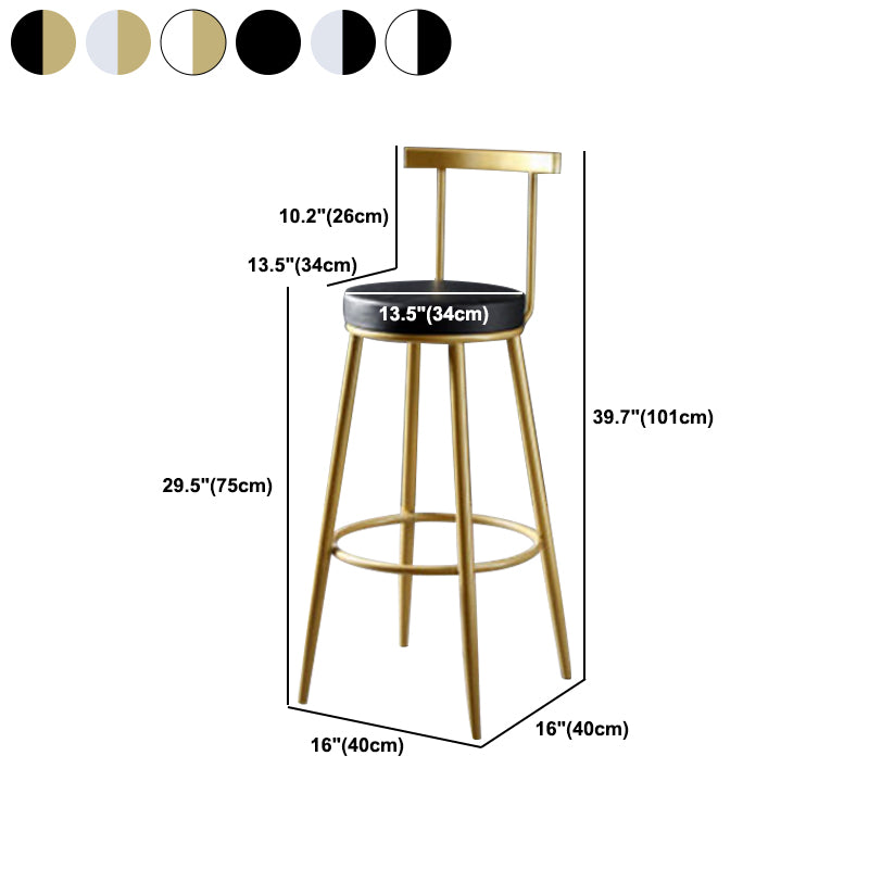 Glam Backrest Armless Counter Stool Iron Kitchen Bar Stool with Pedal and Cushion