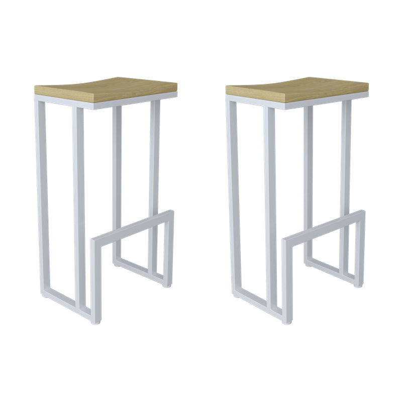 Modern Armless Backless Counter Stool Iron Kitchen Bar Stool with Wooden Seat
