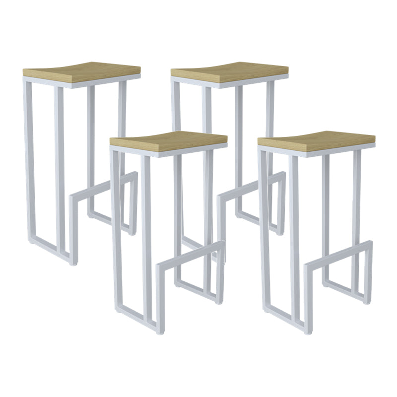 Modern Armless Backless Counter Stool Iron Kitchen Bar Stool with Wooden Seat