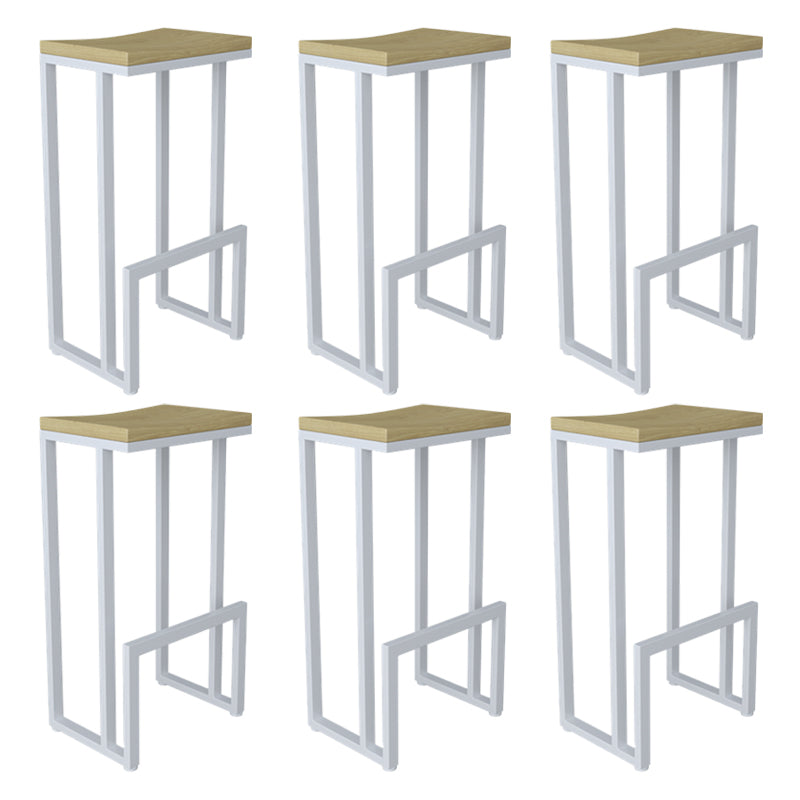 Modern Armless Backless Counter Stool Iron Kitchen Bar Stool with Wooden Seat