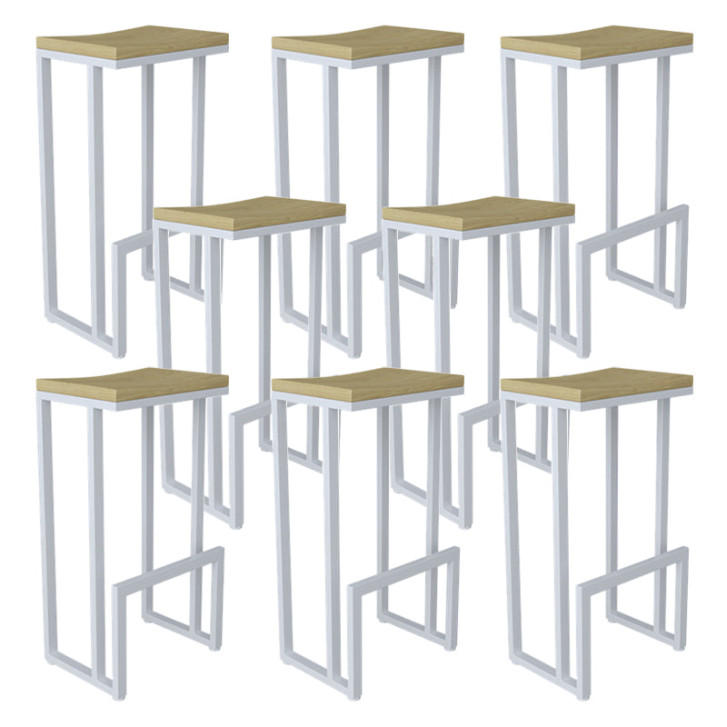 Modern Armless Backless Counter Stool Iron Kitchen Bar Stool with Wooden Seat