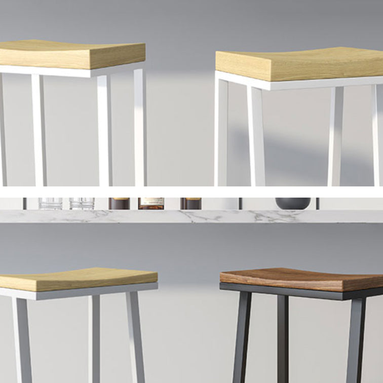 Modern Armless Backless Counter Stool Iron Kitchen Bar Stool with Wooden Seat