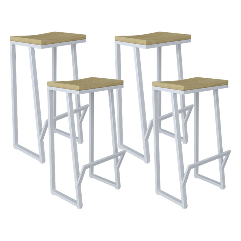 Modern Armless Backless Counter Stool Iron Kitchen Bar Stool with Wooden Seat