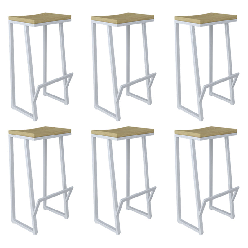 Modern Armless Backless Counter Stool Iron Kitchen Bar Stool with Wooden Seat