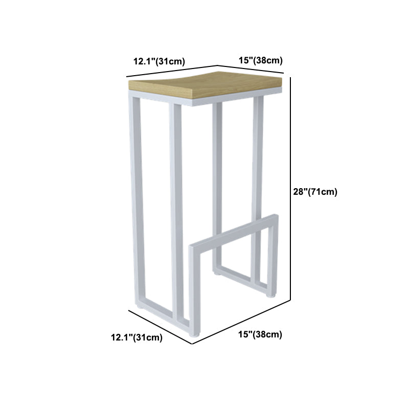Modern Armless Backless Counter Stool Iron Kitchen Bar Stool with Wooden Seat