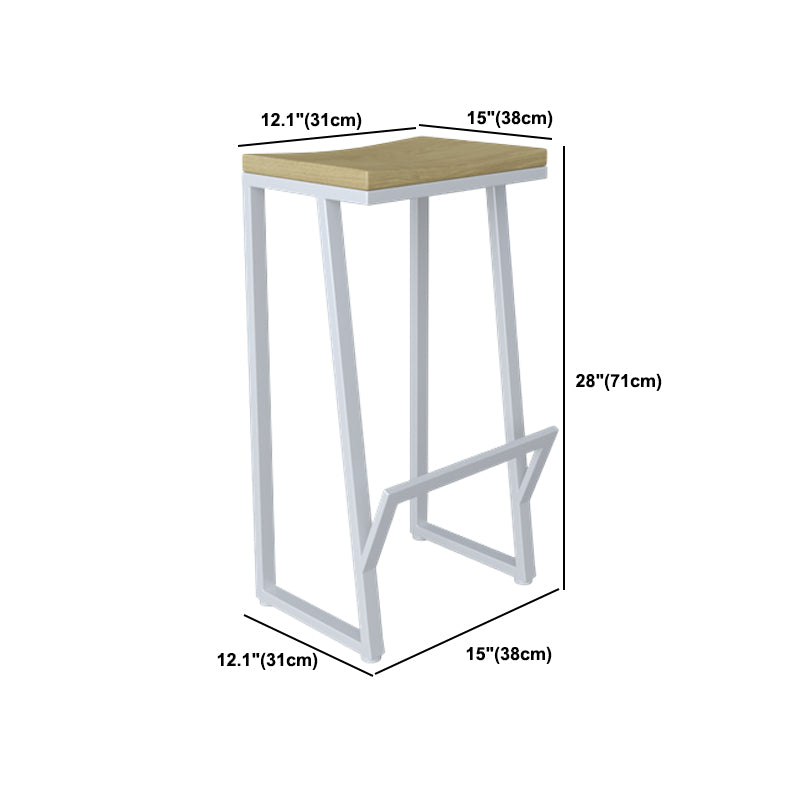 Modern Armless Backless Counter Stool Iron Kitchen Bar Stool with Wooden Seat
