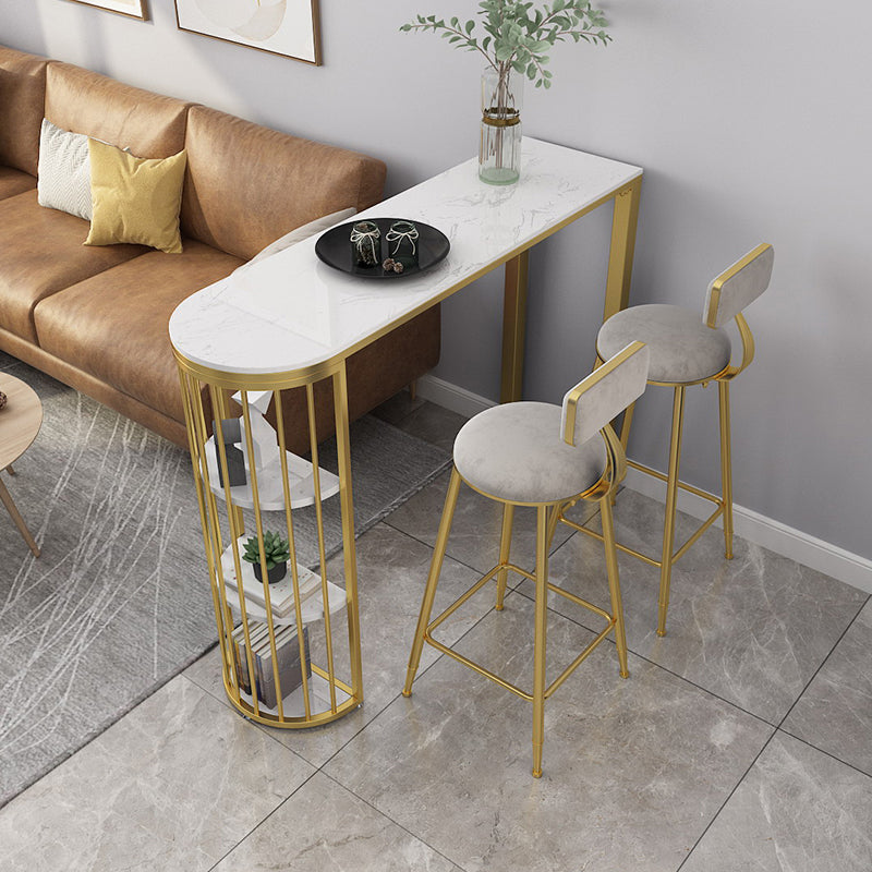 1/3 Pieces Glam Iron Bar Table Set White Faux Marble Top Bistro Set with Shelf