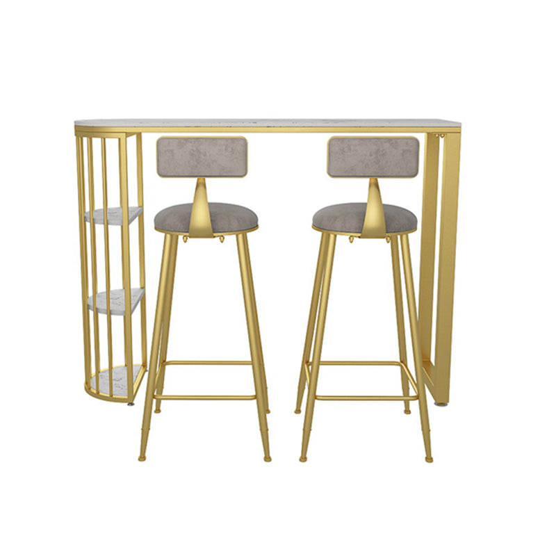 1/3 Pieces Glam Iron Bar Table Set White Faux Marble Top Bistro Set with Shelf