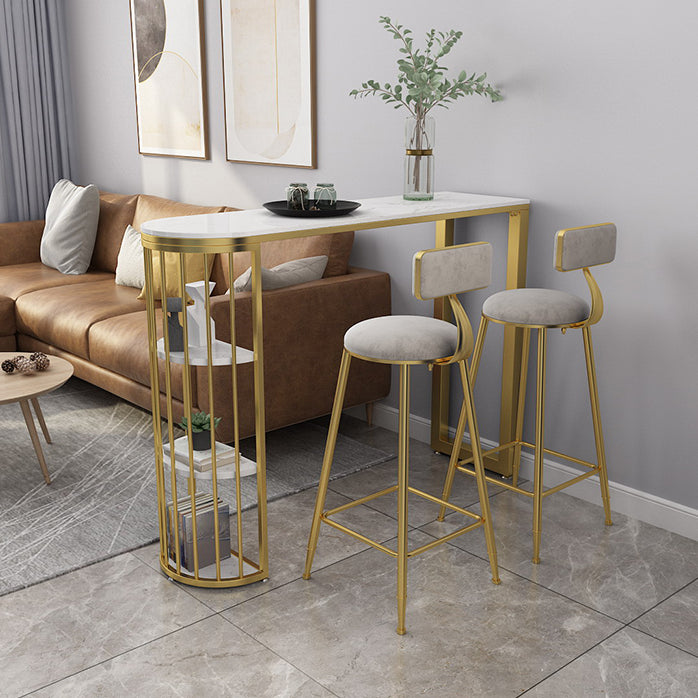 1/3 Pieces Glam Iron Bar Table Set White Faux Marble Top Bistro Set with Shelf