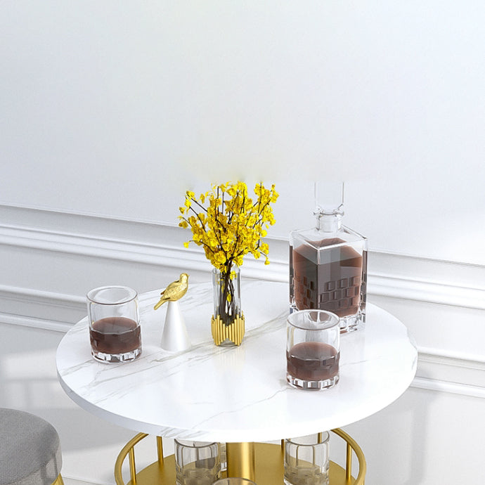 Marble Bar Table Set 1/2/3 Pieces Glam Matte Finish Bar Stool and Table Set