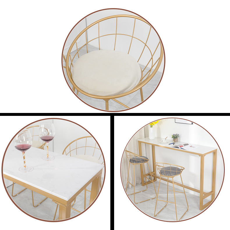 1/2/3/5 Pieces Glam Iron Bar Table Set Rectangle Bistro Set with White Faux Marble Top