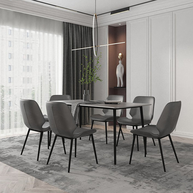 Modern Grey Dinette Set 1/4/7 Pieces Rectangle Dining Table Set with Stone Top