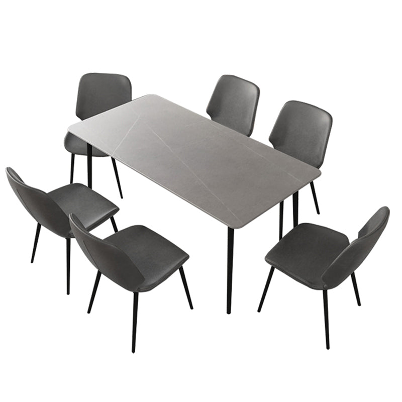 Modern Grey Dinette Set 1/4/7 Pieces Rectangle Dining Table Set with Stone Top
