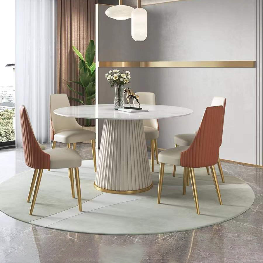 Contemporary Sintered Stone Table Round Table Set 1/3/4/5/6/7 Pieces Dining Set