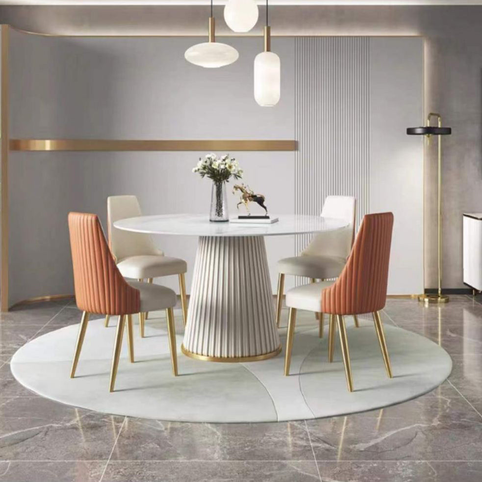 Contemporary Sintered Stone Table Round Table Set 1/3/4/5/6/7 Pieces Dining Set