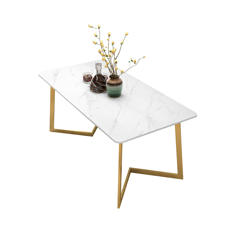 Glam White and Gold Dinette Set 1/2/5/7 Pieces Rectangle Stone Dining Table Set