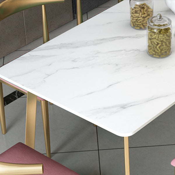 Glam White and Gold Dinette Set 1/2/5/7 Pieces Rectangle Stone Dining Table Set