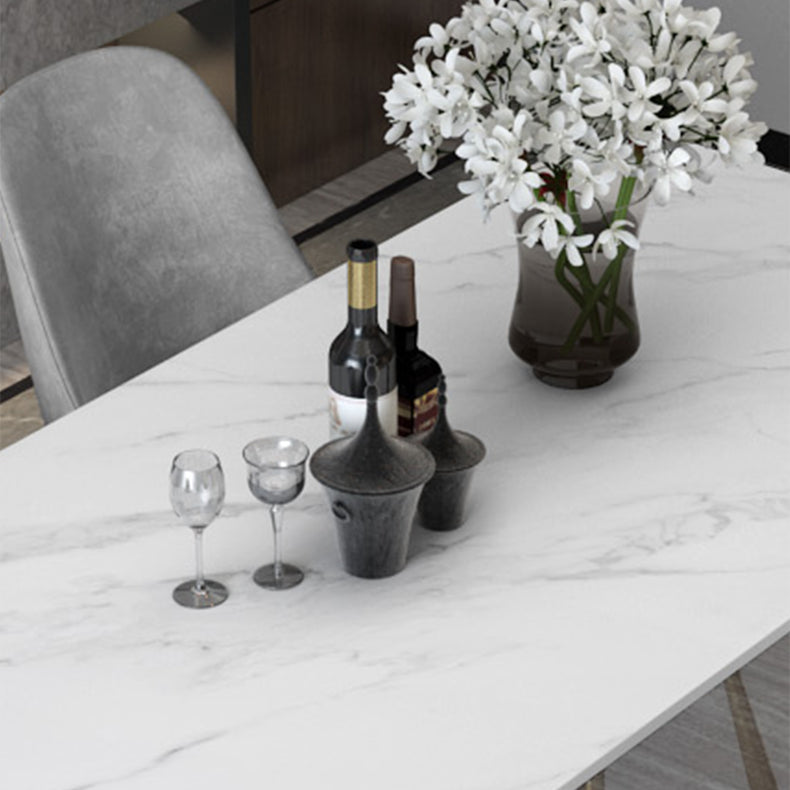 Glam White and Gold Dinette Set 1/2/5/7 Pieces Rectangle Stone Dining Table Set