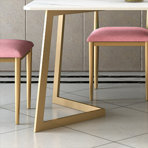 Glam White and Gold Dinette Set 1/2/5/7 Pieces Rectangle Stone Dining Table Set