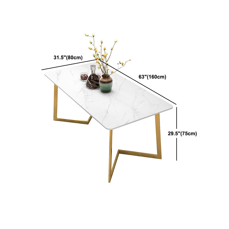 Glam White and Gold Dinette Set 1/2/5/7 Pieces Rectangle Stone Dining Table Set
