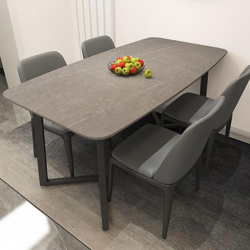 Industrial Sintered Stone Top Dining Table Rectangle Table with Double Pedestal