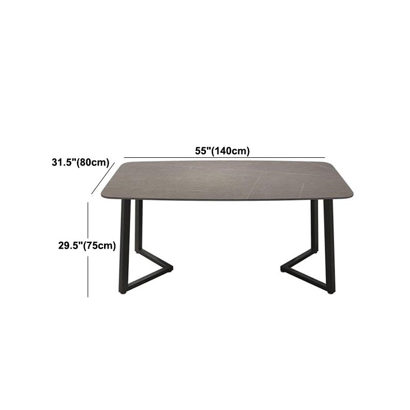 Industrial Sintered Stone Top Dining Table Rectangle Table with Double Pedestal