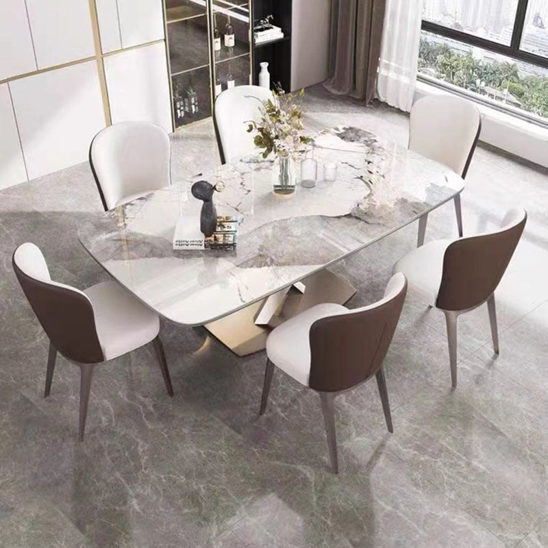 Stone Top Dining Table Rectangle Traditional Luxury Table with Pedestal Base
