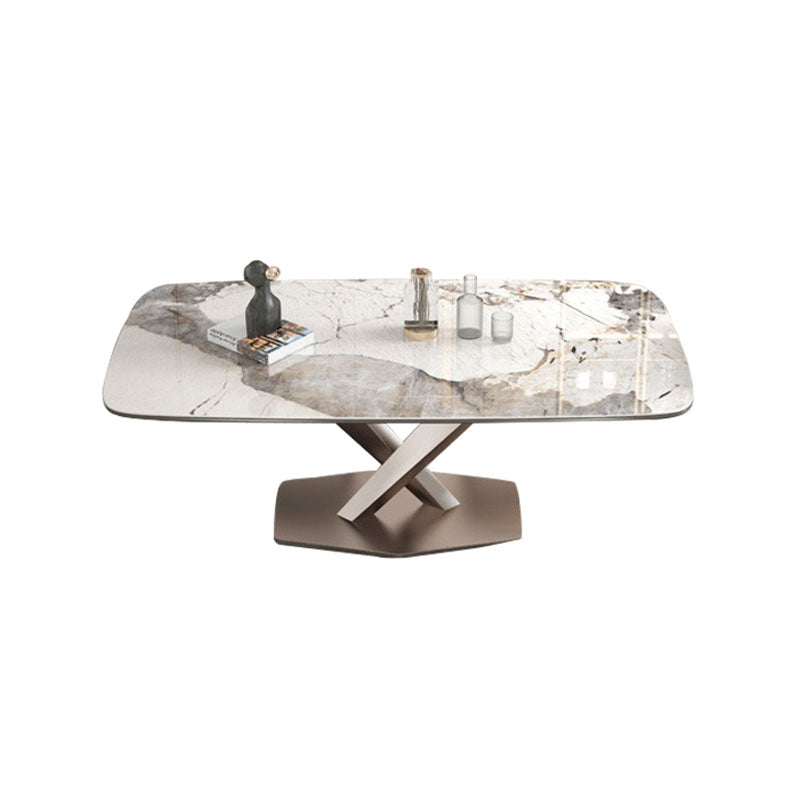Stone Top Dining Table Rectangle Traditional Luxury Table with Pedestal Base