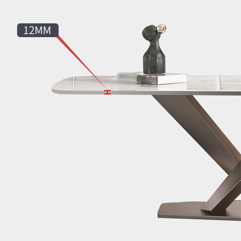 Stone Top Dining Table Rectangle Traditional Luxury Table with Pedestal Base